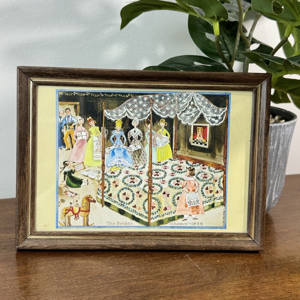Vintage Van Den Berg "The Bride's Shower 1839" Framed Art Print Victorian Bridal